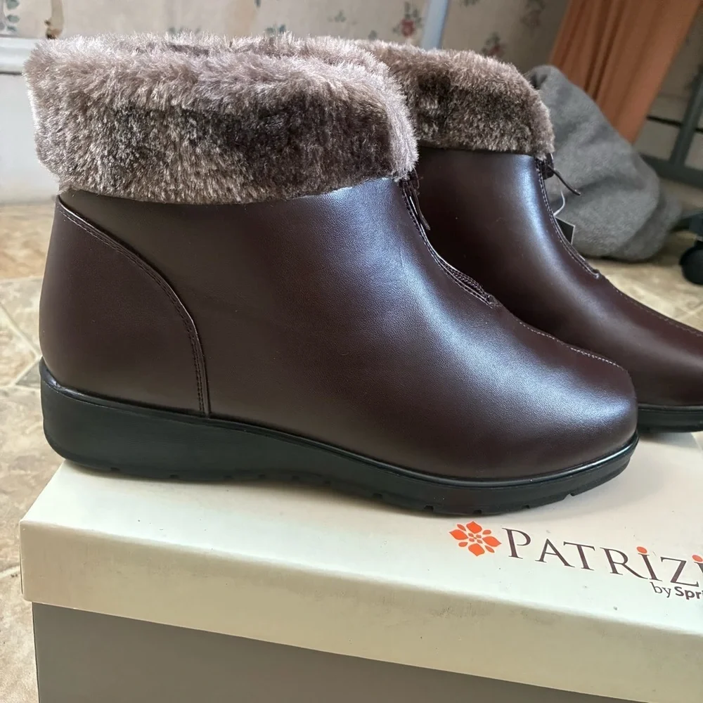 Patrizia by Spring Step brown faux fur ankle boots